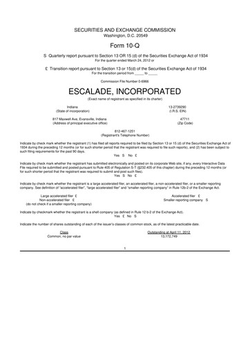 Thumbnail Escalade Sports 10-Q Quarterly Report FY2012 