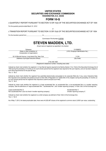 Thumbnail Steve Madden
 10-Q Quarterly Report FY2012 