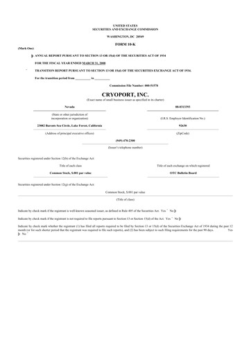 Thumbnail CryoPort 10-K Annual Report 