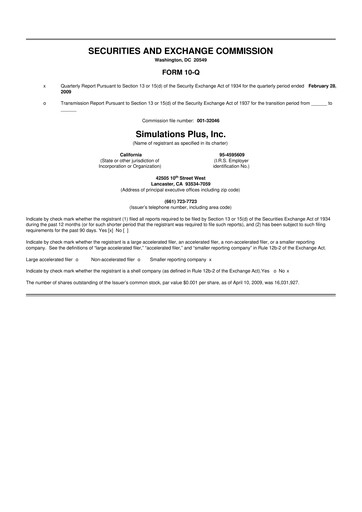 Miniature Simulations Plus
 10-Q Rapport trimestriel  