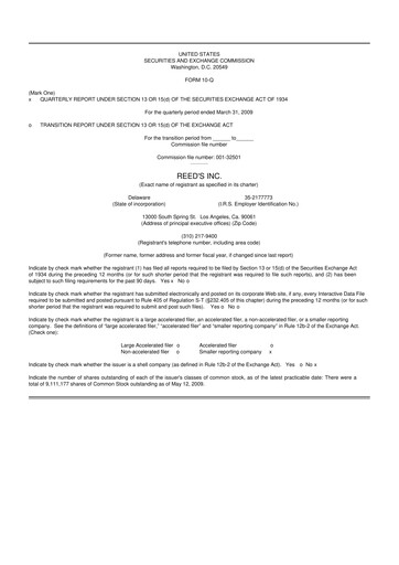 Thumbnail Reed's, Inc. 10-Q Quarterly Report FY 