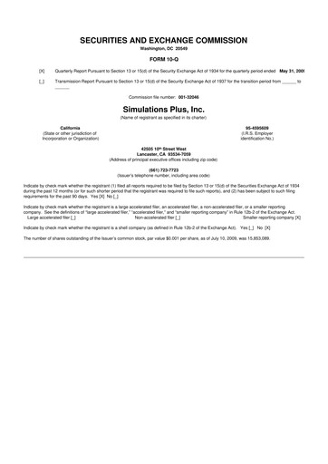 Miniature Simulations Plus
 10-Q Rapport trimestriel  