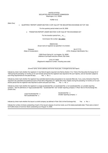 Thumbnail Reed's, Inc. 10-Q Quarterly Report FY 