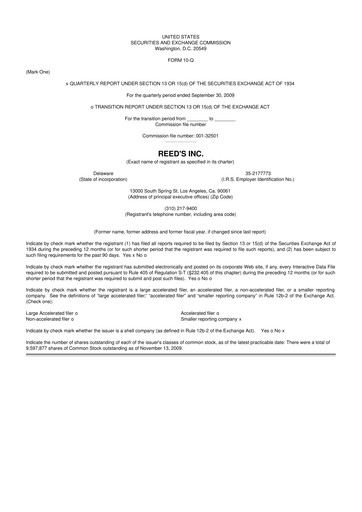 Thumbnail Reed's, Inc. 10-Q Quarterly Report FY 