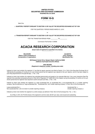 Thumbnail Acacia Research
 10-Q Quarterly Report FY 