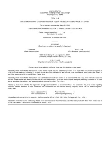 Thumbnail Reed's, Inc. 10-Q Quarterly Report FY 