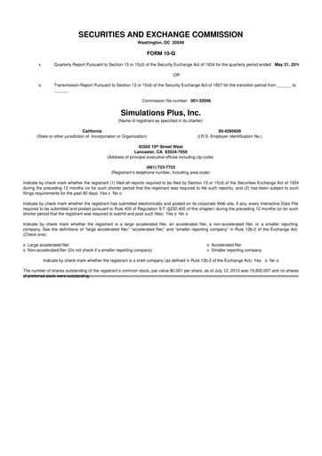 Miniature Simulations Plus
 10-Q Rapport trimestriel  