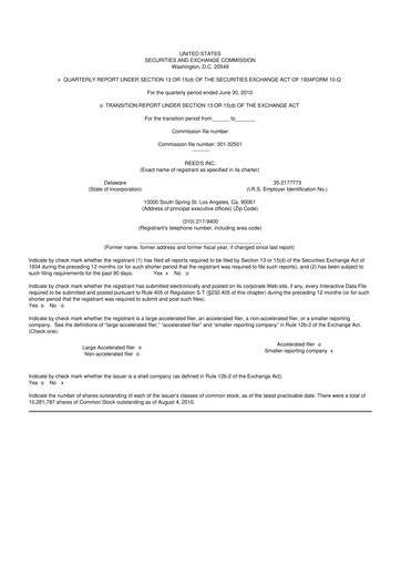 Thumbnail Reed's, Inc. 10-Q Quarterly Report FY 