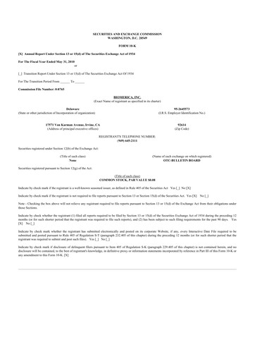 Thumbnail Biomerica 10-K Annual Report 
