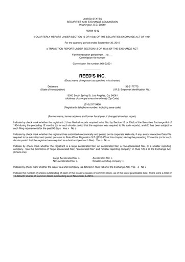 Thumbnail Reed's, Inc. 10-Q Quarterly Report FY 