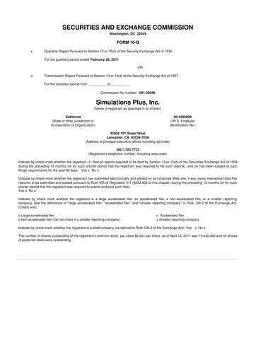 Miniature Simulations Plus
 10-Q Rapport trimestriel  