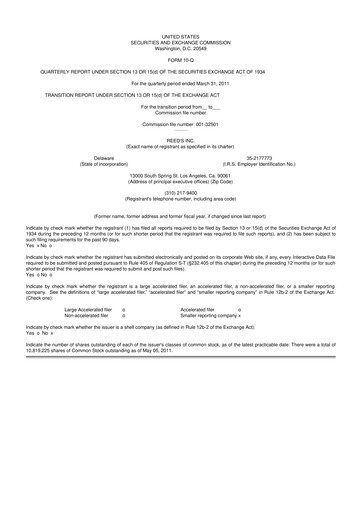 Thumbnail Reed's, Inc. 10-Q Quarterly Report FY 