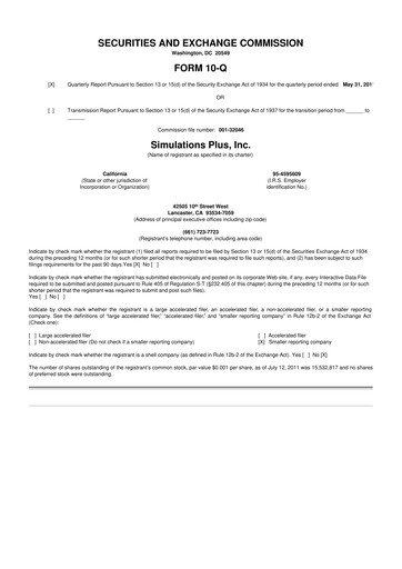 Miniature Simulations Plus
 10-Q Rapport trimestriel  