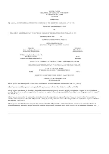 Thumbnail Aethlon Medical
 10-K Annual Report 