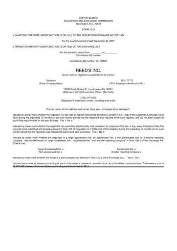 Thumbnail Reed's, Inc. 10-Q Quarterly Report FY2011 