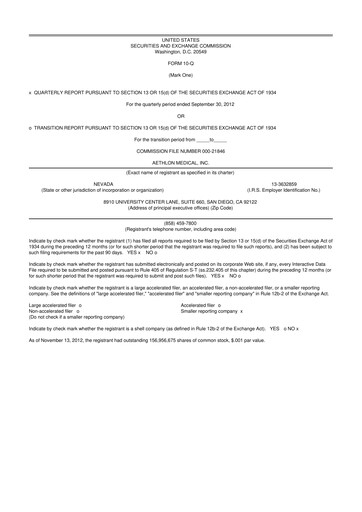 Thumbnail Aethlon Medical
 10-Q Quarterly Report FY2013 