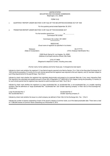 Thumbnail Reed's, Inc. 10-Q Quarterly Report FY2012 
