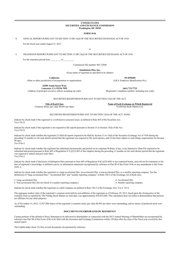 Thumbnail Simulations Plus
 10-K Annual Report 
