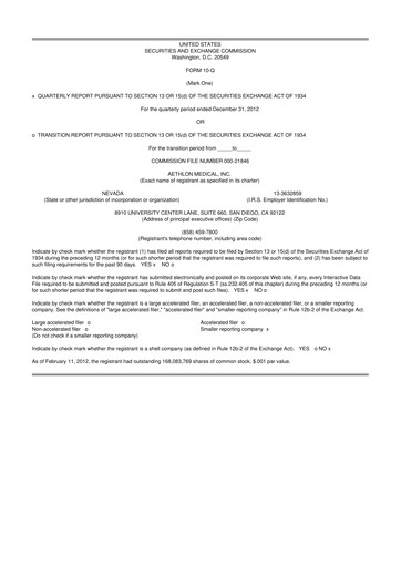 Thumbnail Aethlon Medical
 10-Q Quarterly Report FY2013 