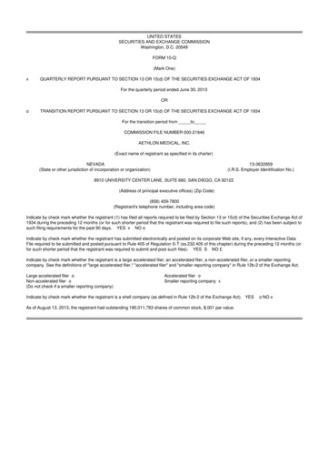 Thumbnail Aethlon Medical
 10-Q Quarterly Report FY2014 