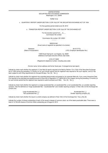 Thumbnail Reed's, Inc. 10-Q Quarterly Report FY2013 