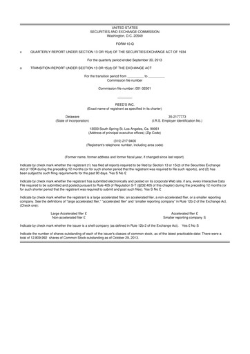 Thumbnail Reed's, Inc. 10-Q Quarterly Report FY2013 