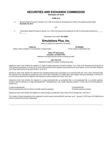 Miniature Simulations Plus
 10-Q Rapport trimestriel 2014 