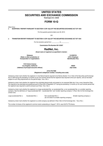 Thumbnail RadNet 10-Q Quarterly Report FY2014 