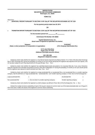 Thumbnail Applied Optoelectronics 10-Q Quarterly Report FY2014 