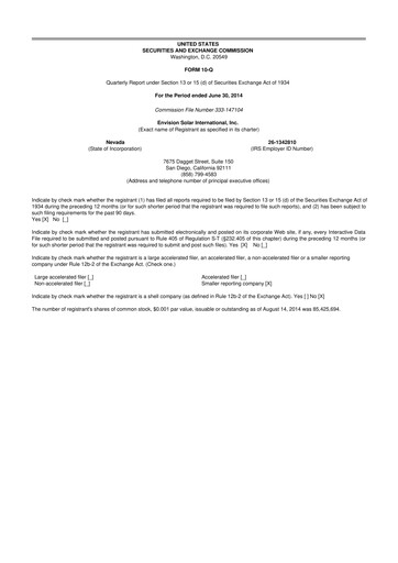 Thumbnail Beam Global 10-Q Quarterly Report FY2014 