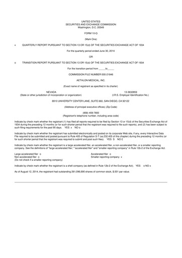 Thumbnail Aethlon Medical
 10-Q Quarterly Report FY2015 