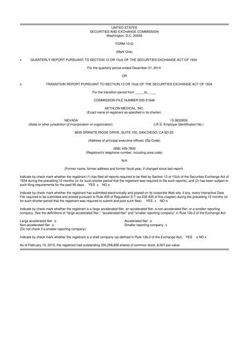 Thumbnail Aethlon Medical
 10-Q Quarterly Report FY2015 