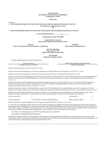 Thumbnail Applied Optoelectronics 10-K Annual Report 2014