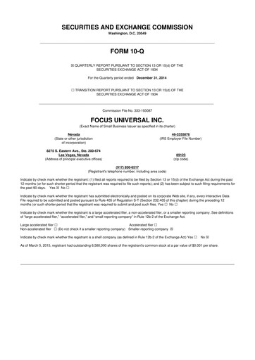 Thumbnail Focus Universal 10-Q Quarterly Report FY2015 