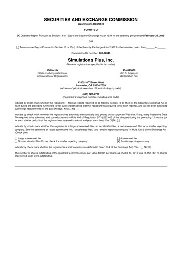 Miniature Simulations Plus
 10-Q Rapport trimestriel 2015 