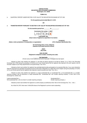 Thumbnail Lantronix 10-Q Quarterly Report FY2015 
