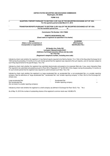 Thumbnail Xenetic Biosciences 10-Q Quarterly Report FY2015 