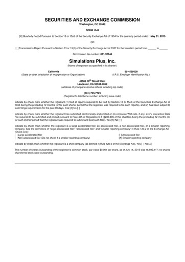 Miniature Simulations Plus
 10-Q Rapport trimestriel 2015 