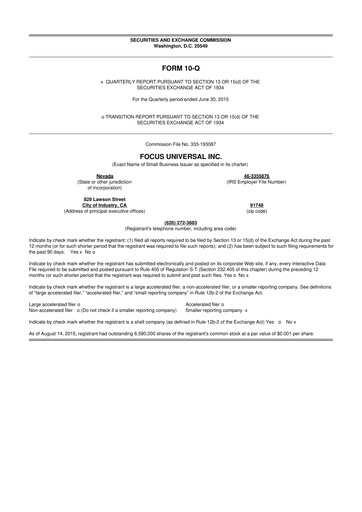 Thumbnail Focus Universal 10-Q Quarterly Report FY2016 