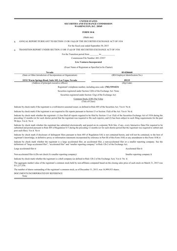 Thumbnail Live Ventures 10-K Annual Report 2015