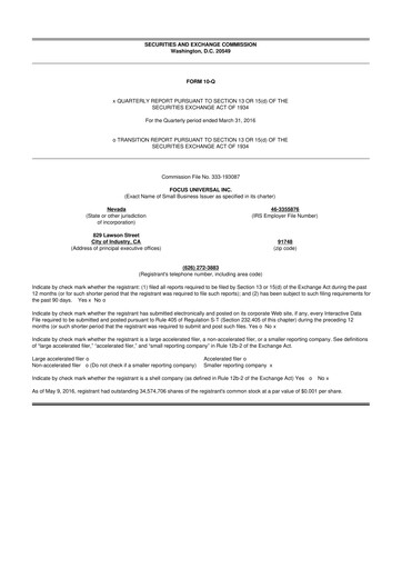 Thumbnail Focus Universal 10-Q Quarterly Report FY2016 