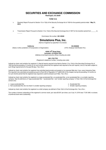 Miniature Simulations Plus
 10-Q Rapport trimestriel 2016 