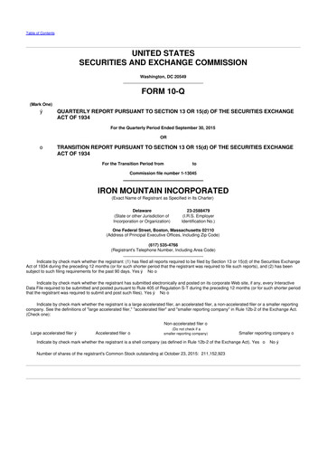 Thumbnail Iron Mountain 10-Q Quarterly Report FY2015 