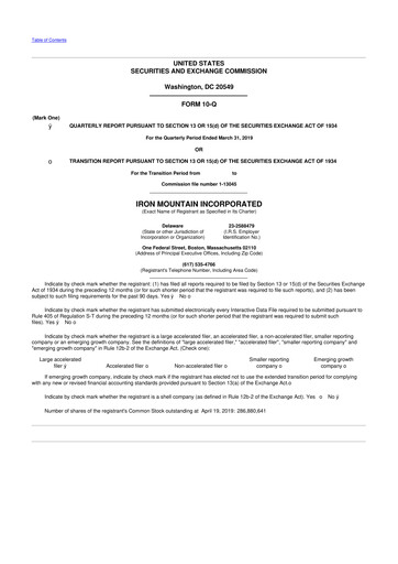 Thumbnail Iron Mountain 10-Q Quarterly Report FY2019 