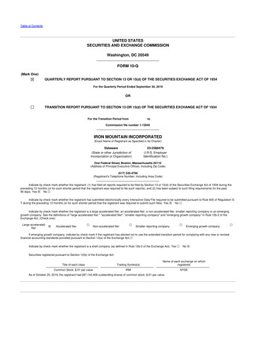 Thumbnail Iron Mountain 10-Q Quarterly Report FY2019 