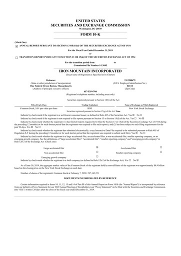 Thumbnail Iron Mountain 10-K Annual Report 2019