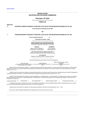 Thumbnail Iron Mountain 10-Q Quarterly Report FY2020 