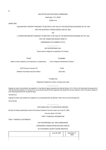 Thumbnail DXP Enterprises 10-Q Quarterly Report FY 