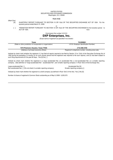 Thumbnail DXP Enterprises 10-Q Quarterly Report FY 