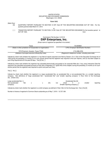 Thumbnail DXP Enterprises 10-Q Quarterly Report FY 